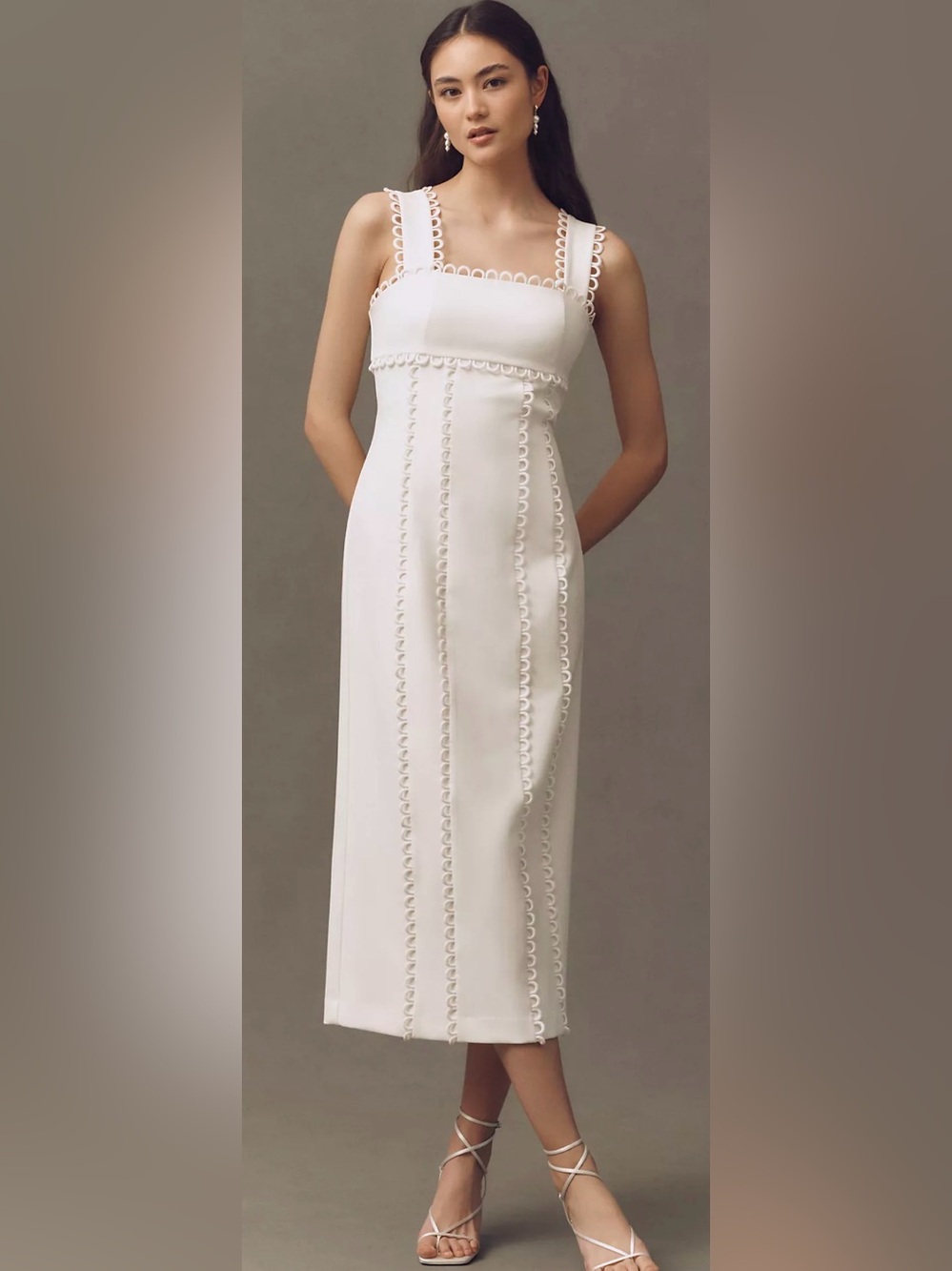 BHLDN Sleeveless Square-Neck Scallop-Trim Slim Midi Dress Sz XL